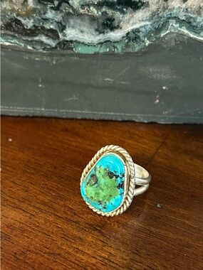 Sterling Silver Turquoise Statement Ring - Blue Green Stone